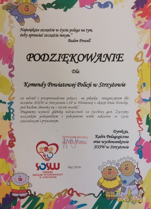 Podziękowania dla Komendy Powiatowej Policji w Strzyżowie.